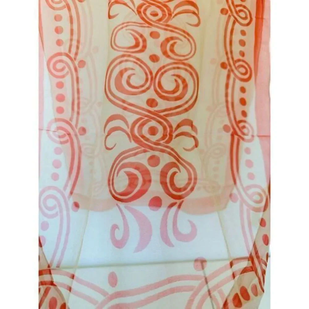 Vintage 60's 70's Red‎ & Gray Cream Swirls & Dots Pattern Retro 16x40